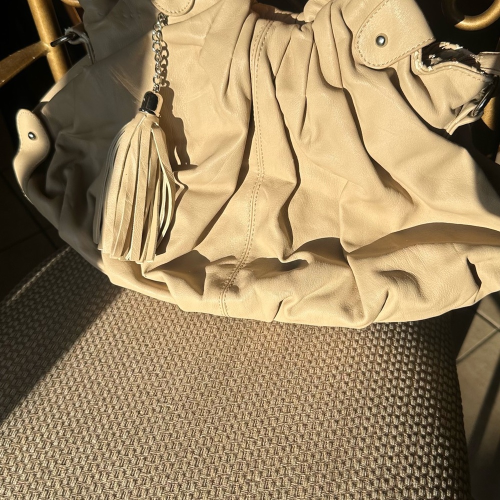 Cream Slouchy Shoulder Bag with Tassel Detail